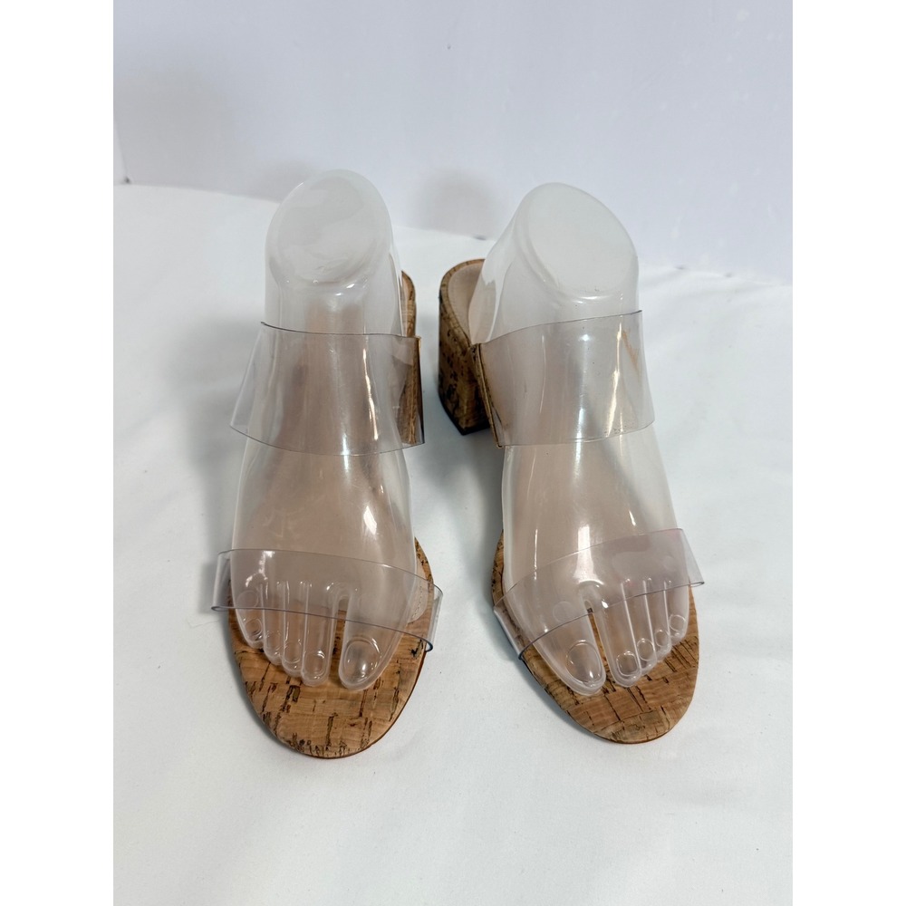 Schutz Womens 9.5B Clear PVC Double Strap Cork Block Heel Slide Sandals Mules